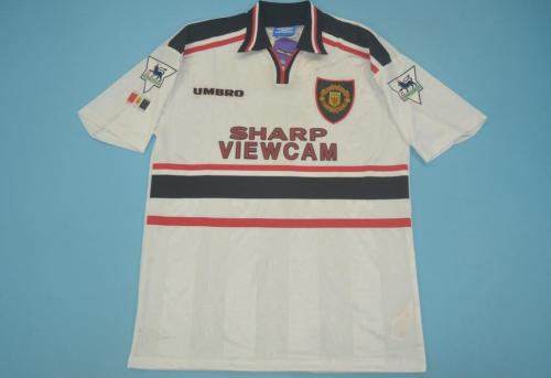 with EPL Patch Retro Jersey 1998-1999 Manchester United Away White Soccer Jersey