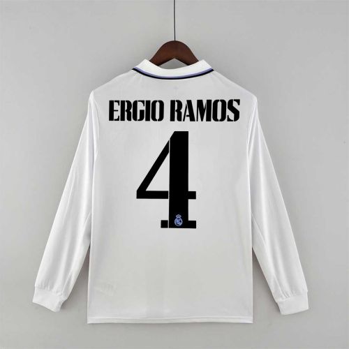 Long Sleeve Fans Version 2022-2023 Real Madrid ERGIO RAMOS 4 Home Soccer Jersey