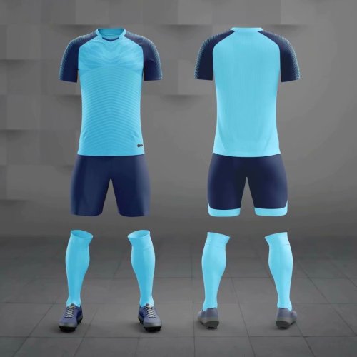 M8601 Light Lake Blue Tracking Suit Adult Uniform Soccer Jersey Shorts