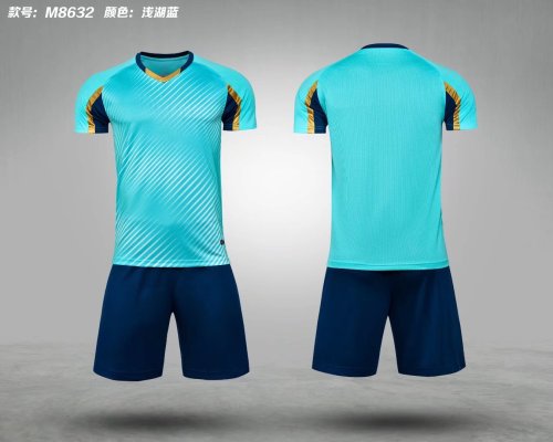 M8632 Light Blue Blank Soccer Training Jersey Shorts DIY Cutoms Uniform