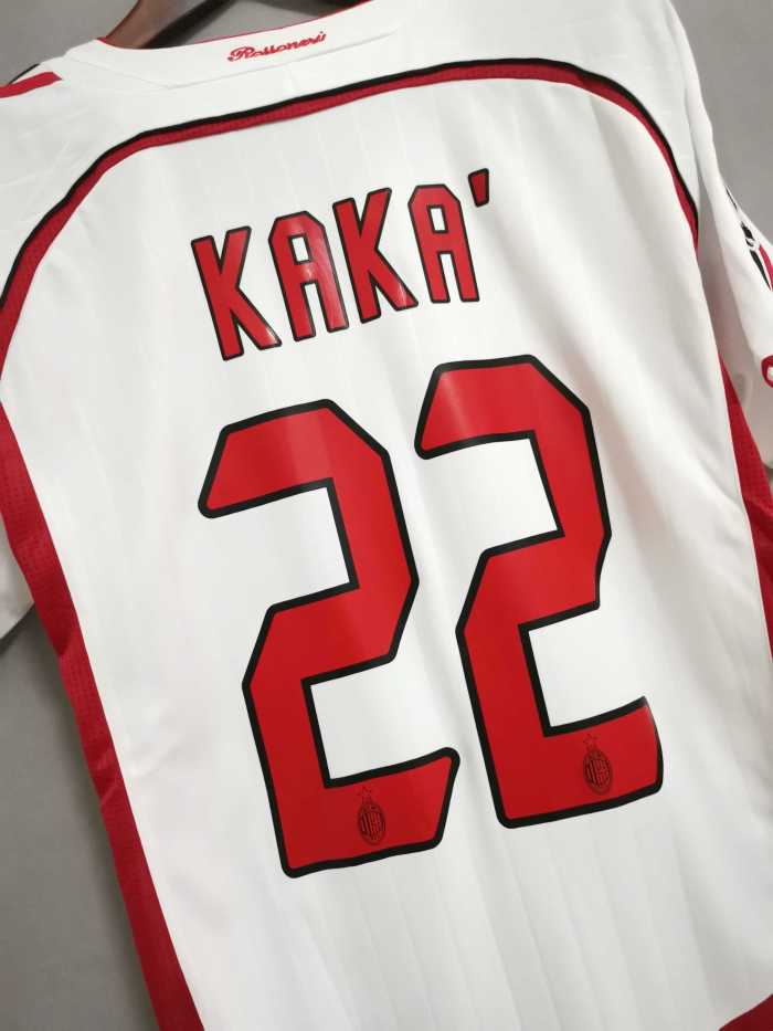 with UCL Patch Retro Jersey 2006-2007 AC Milan KAKA' 22 Champions League Away White Soccer Jersey