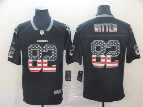 Dallas Cowboys 82 WITTEN 2019 Black Salute To Service USA Flag Fashion Limited Jersey