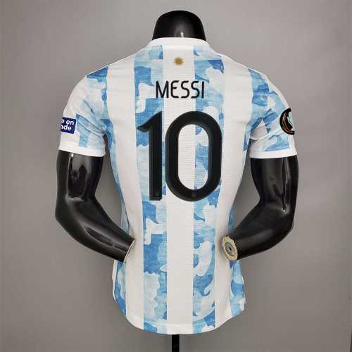 with Golden Patch+Sleeve Patch Player Version 2020 Argentina MESSI 10 Home Soccer Jersey