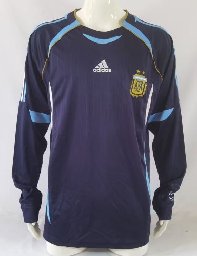 Long Sleeve Retro Camisetas de Futbol 2006 Argentina Away Soccer Jersey Vintage Football Shirt