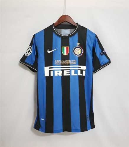 with Front Lettering+Scudetto+UCL Patch Retro Jersey Inter Milan 2009-2010 UCL Final Home Soccer Jersey