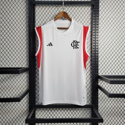 Fans Version 2023-2024 Flamengo White Soccer Tank Top White Training Vest