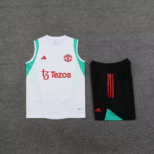 2023-2024 Manchester United White Soccer Training Vest and Shorts