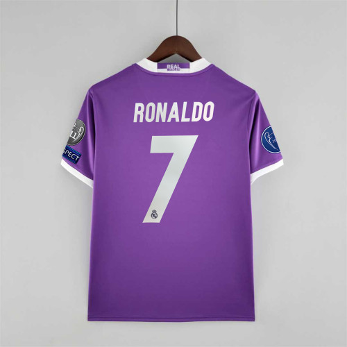 with Front Patch+Front Lettering+UCL Patch Retro Jersey 2016-2017 Real Madrid RONALDO 7 Away Purple Soccer Jersey