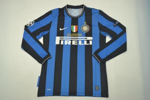 with Front Lettering+Scudetto+UCL Patch Retro Jersey Long Sleeve Inter Milan 2009-2010 Home UCL Final Soccer Jersey