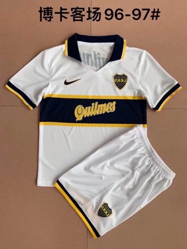 Retro Youth Uniform 1996-1997 Boca Juniors Away White Soccer Jersey Shorts