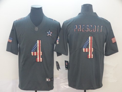 Dallas Cowboys 4 PRESCOTT 2019 Black Salute To Service USA Flag Fashion Limited Jersey