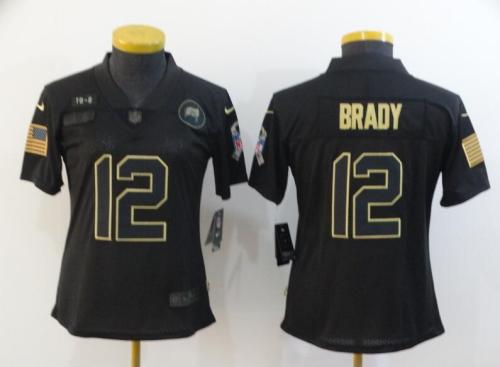 Women Buccaneers 12 Tom Brady Black 2020 Salute To Service Limited Jersey