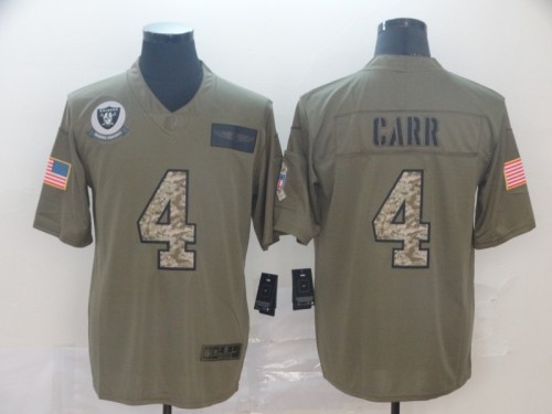 Oakland Raiders 4 Derek Carr 2019 Olive Camo Salute To Service Limited Jersey