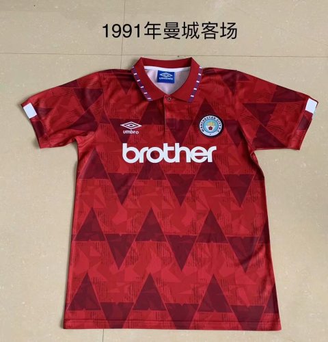 Retro Jersey 1991-1992 Manchester City Away Red Soccer Jersey