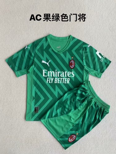 Adult Uniform 2023-2024 AC Milan Green Goalkeeper Soccer Jersey Shorts