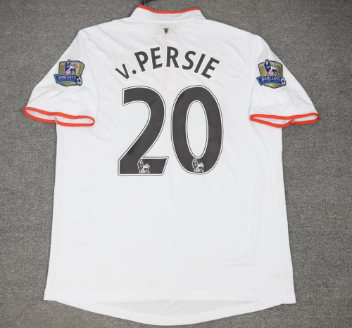 with Golden EPL Patch Retro Jersey 2012-2013 Manchester United 20 v. Persie Away White Soccer Jersey