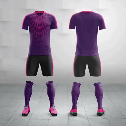 M8612 Purple Tracking Suit Adult Uniform Soccer Jersey Shorts