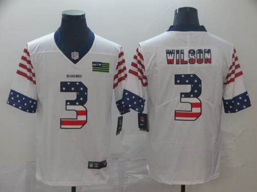 Seattle Seahawks 3 WILSON White USA Flag Fashion Limited Jersey