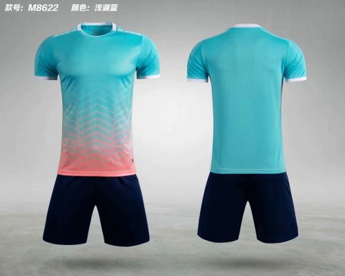 M8622 Light Lake Blue Tracking Suit Adult Uniform Soccer Jersey Shorts