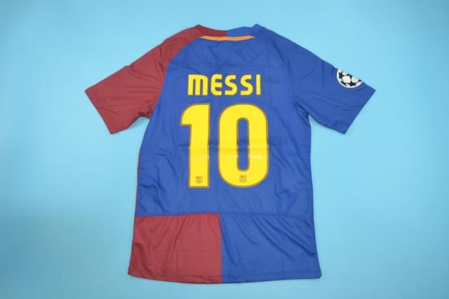 with Front Lettering+UCL Patch Retro Jersey Barcelona 2008-2009 MESSI 10 UCL Final Home Soccer Jersey