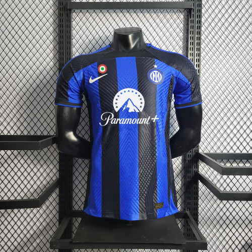 with New Sponor Logo+Coppa Italia Patch Player Version 2022-23 Inter Milan Home Football Shirt