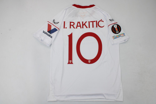 with Front Lettering+Europa League Patch Fan Version 2023 Europa Final I.RAKITIC 10 Home Soccer Jersey Sevilla Futbol Shirt