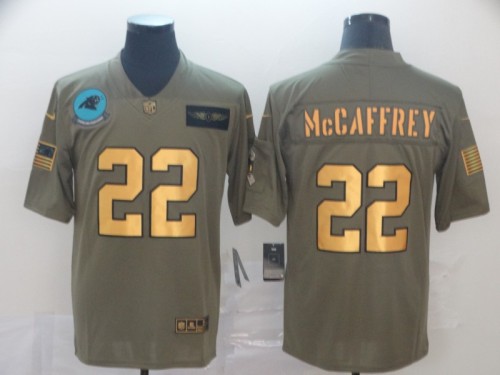 Carolina Panthers 22 Christian McCaffrey 2019 Olive Gold Salute To Service Limited Jersey