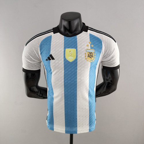 with New Golden Patch 3 Stars Player Version 2022 World Cup Argentina Home Soccer Jersey