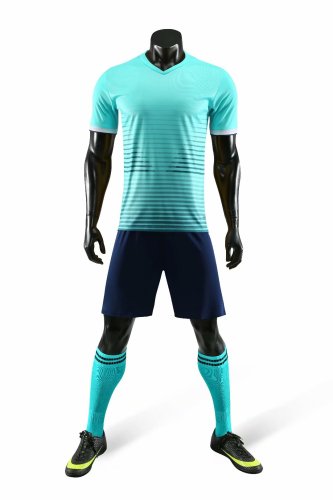 D8821 Light Blue Blank Soccer Training Jersey and Shorts