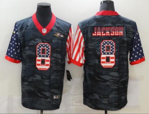 Baltimore Ravens 8 JACKSON Black Camo USA Flag Limited Jersey
