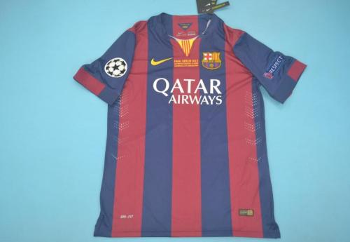 with Front Lettering+UCL Patch Retro Jersey 2014-2015 Barcelona Home Soccer Jersey