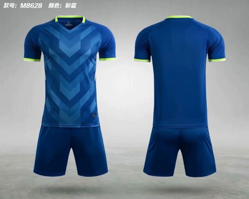 M8628 Color Blue  Tracking Suit Adult Uniform Soccer Jersey Shorts