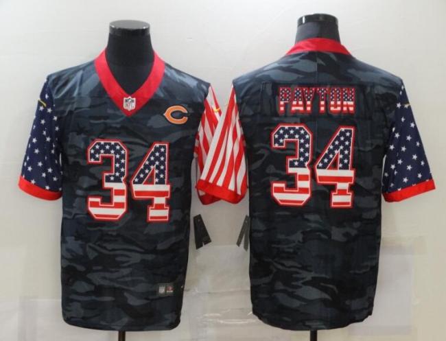 Chicago Bears 34 PAYTON Black Camo USA Flag Limited Jersey