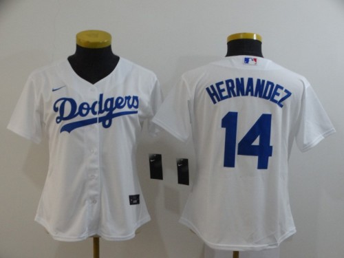 Women Los Angeles Dodgers 14 HERNANDEZ White 2020 Cool Base Jersey