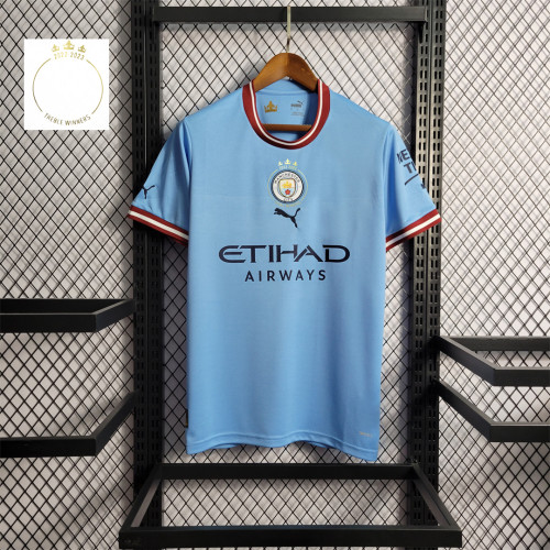 Treble Winners Manchester City Home Football Shirt 2022-2023 Fan Version Man City Soccer Jersey