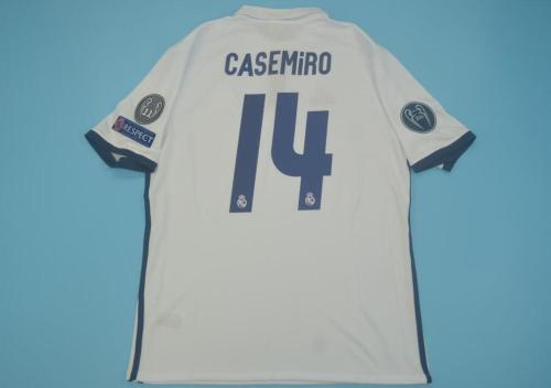 with UCL+Front Patch Retro Jersey 2016-2017 Real Madrid 14 CASEMIRO Home Soccer Jersey