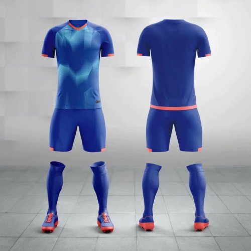 M8602 Color Blue Tracking Suit Adult Uniform Soccer Jersey Shorts