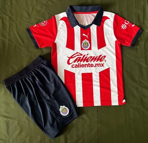 Youth Uniform Kids Kit 2023-2024 Chivas Home Soccer Jersey Shorts