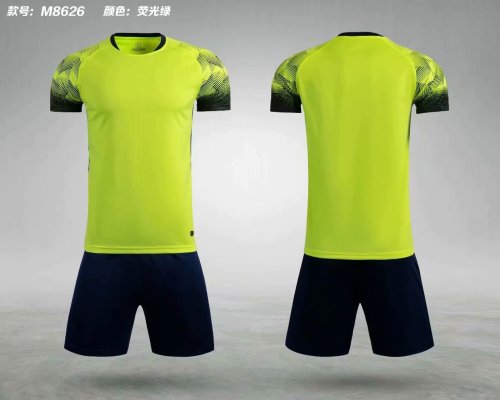 M8626 Fluorescent Green Tracking Suit Adult Uniform Soccer Jersey Shorts