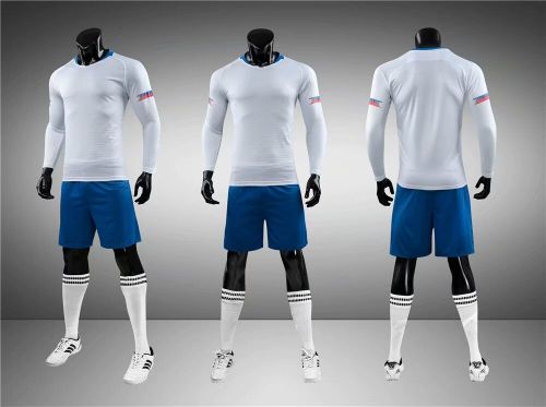 #004 Long Sleeve Soccer Training Uniform White Blank Jersey and Shorts