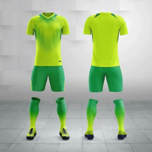 M8606 Fluorescent Green  Tracking Suit Adult Uniform Soccer Jersey Shorts