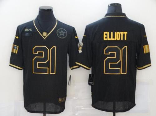 Cowboys 21 Ezekiel Elliott Black Gold 2020 Salute To Service Limited Jersey