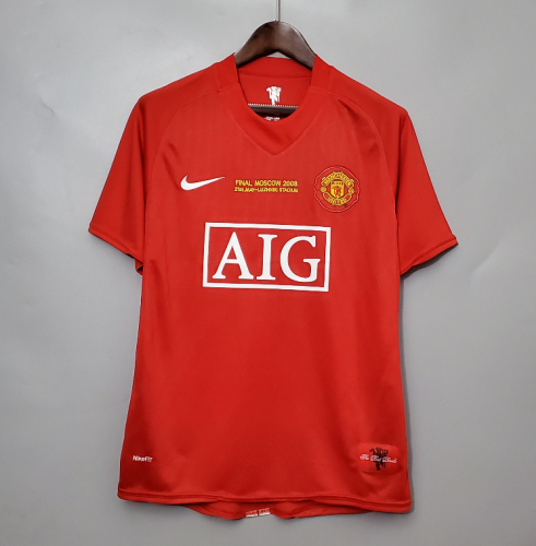 with Front Lettering Retro Jersey 2007-2008 Manchester United Home Champions League Version Soccer Jersey