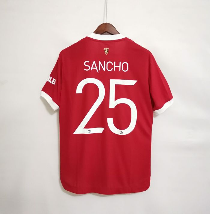 with UCL Patch Player Version 2021-2022 Manchester United SANCHO 25 Home Soccer Jersey