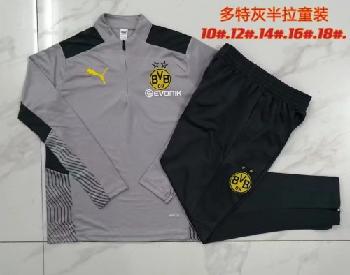Youth 2023-2024 BVB Grey Soccer 1/4 Zipper Training Sweater and Pants