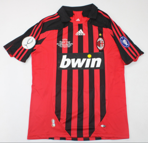 with Front Lettering+Super Cup Patch Retro Jersey 2007-2008 AC Milan Home Vintage Soccer Jersey