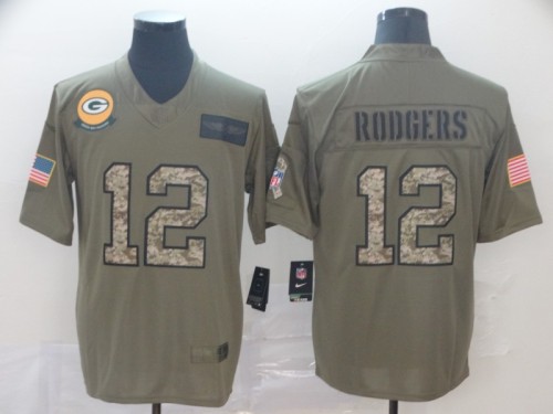 Green Bay Packers 12 RODGERS  2019 Olive Camo Salute to Service Limited Jersey