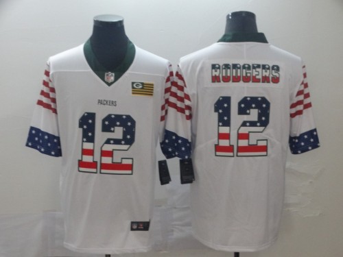 Green Bay Packers 12 Aaron Rodgers White USA Flag Fashion Limited Jersey