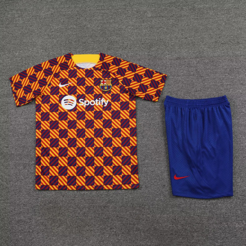 Adult Uniform 2023-2024 Barcelona Orange Soccer Training Jersey Shorts
