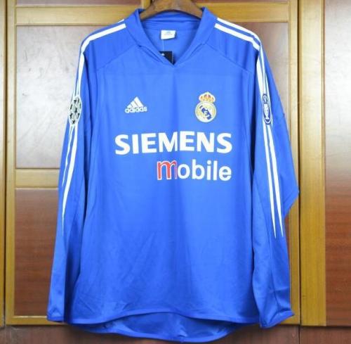 with UCL Patch Retro Jersey Long Sleeve Real Madrid 2004-2005 Away Blue Soccer Jersey